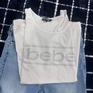 bebe White Crystal Logo Tank Top